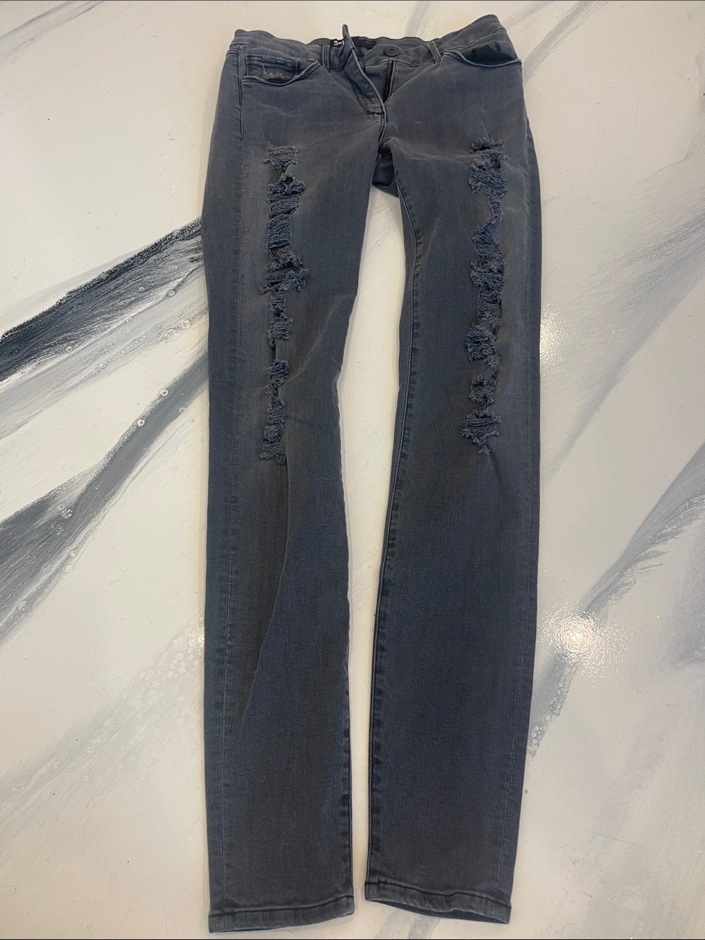 3x1 Women's Charcoal Grey Ripped Skinny Jeans